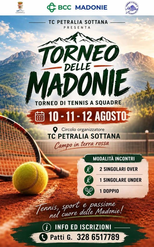 TORNEO DELLE MADONIE 2026 🎾 Il Tennis Club Petralia Sottana è lieto di invitarvi al Torneo delle Madonie, in programma...