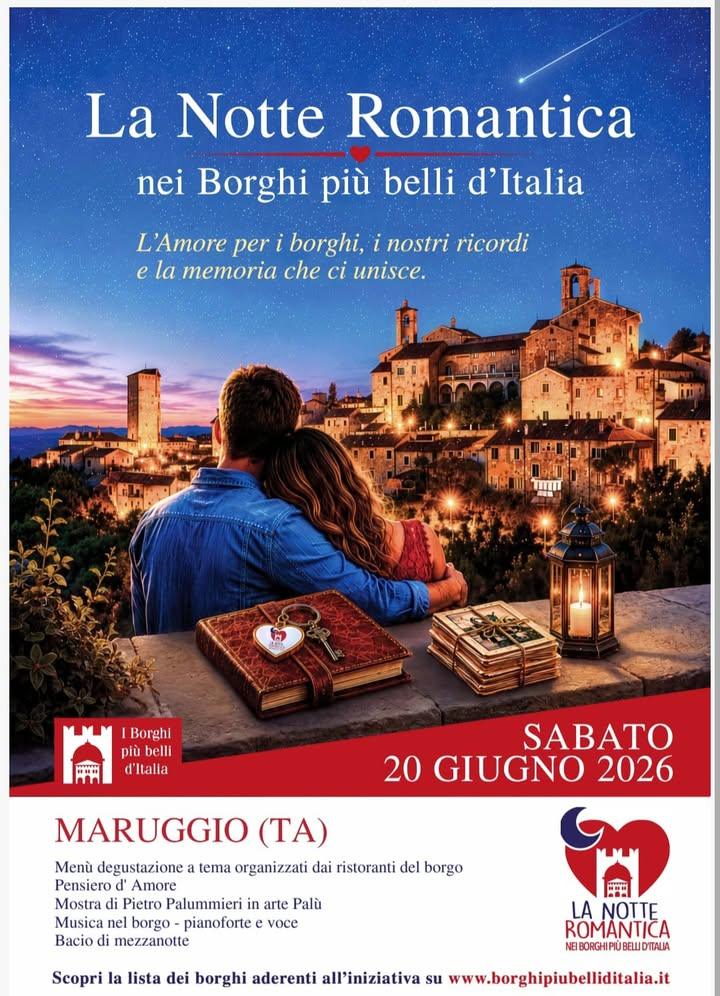 Sabato 20 giugno i “Borghi più belli d’Italia” festeggiano la Notte Romantica dei Borghi. Il centro storico di Maruggio...