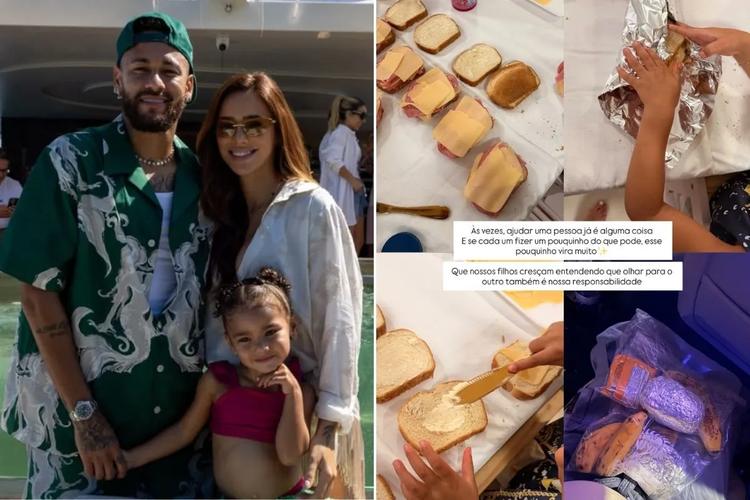 Bruna Biancardi distribui lanches com Mavie: 'Começou a entender que nem todo mundo tem uma casa'