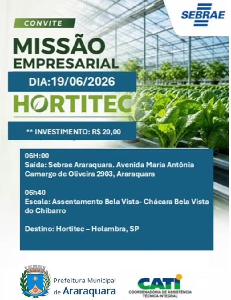 Prefeitura de Araraquara e Sebrae realizam Missão Empresarial a HORTITEC 2026