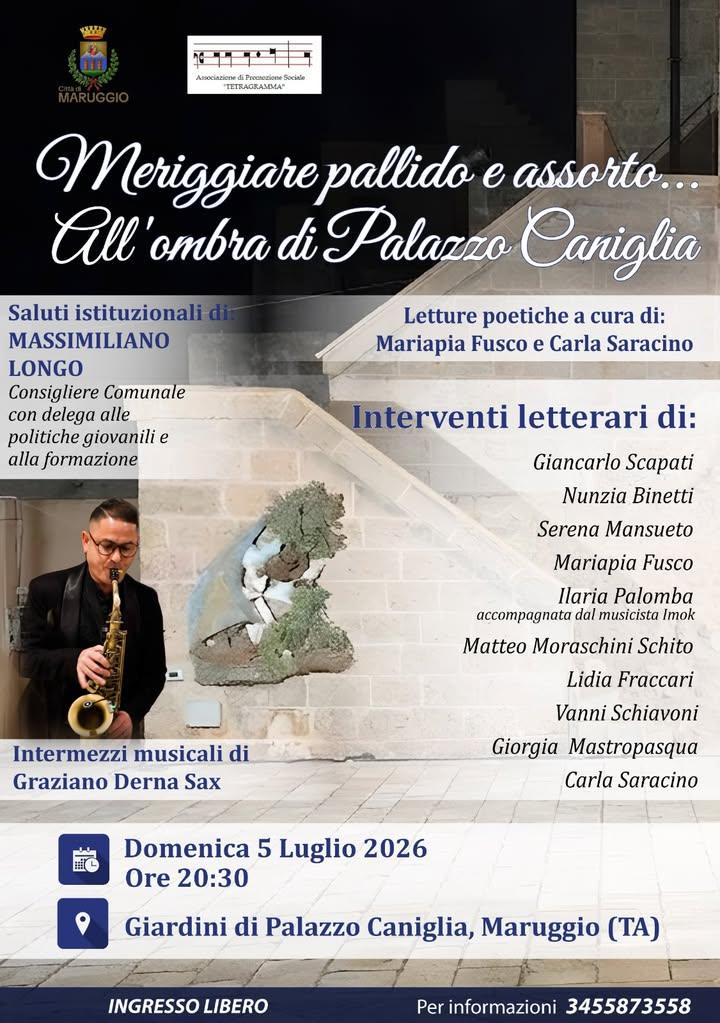📚 Meriggiare pallido e assorto... all'ombra di Palazzo Caniglia Un appuntamento dedicato alla poesia, alla letteratura...