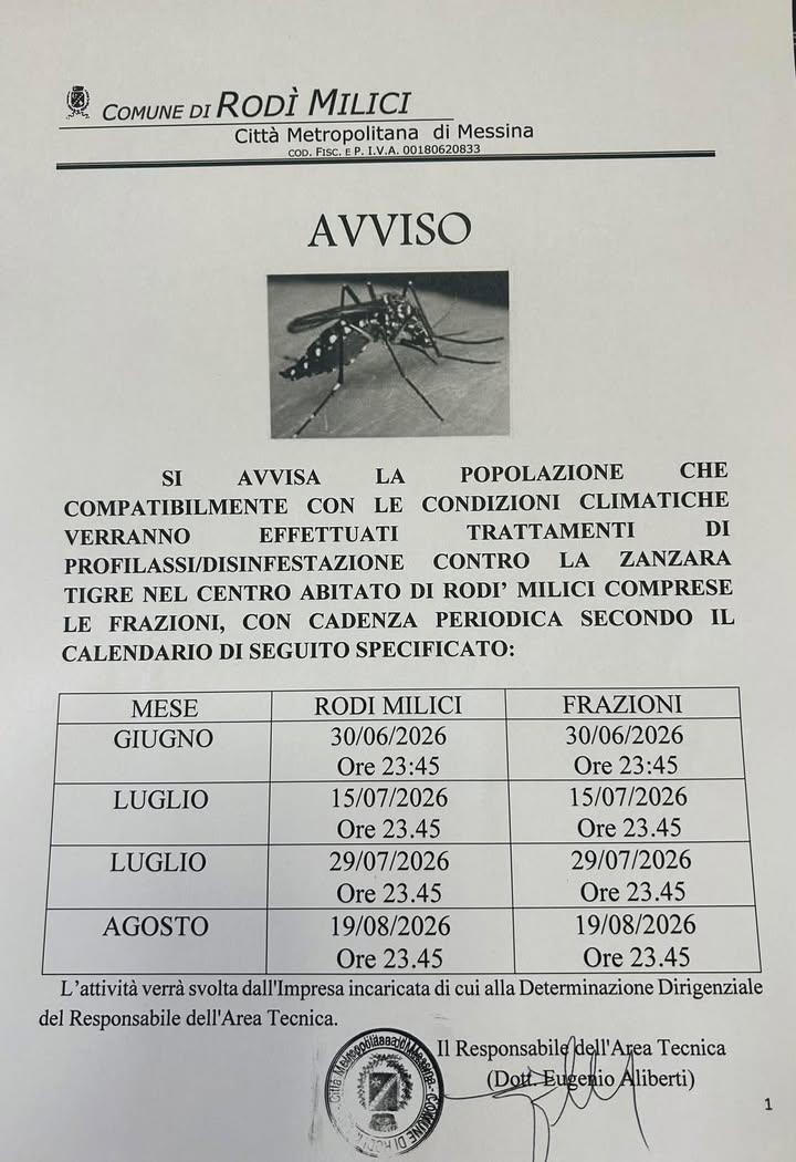 AVVISO‼️ Si comunica alla cittadinanza che la disinfestazione in programma per la serata scorsa VERRÀ’ EFFETTUATA OGGI 3...