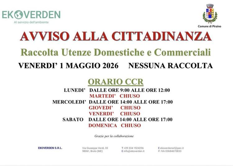 ⚠️ Raccolta Utenze Domestiche e Commerciali e orario CCR❗️