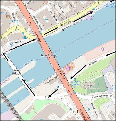 Part 2 of the Newcastle Quayside Run 1.5km passed Sage Gateshead under Tyne Bridge, and across Swing Bridge 