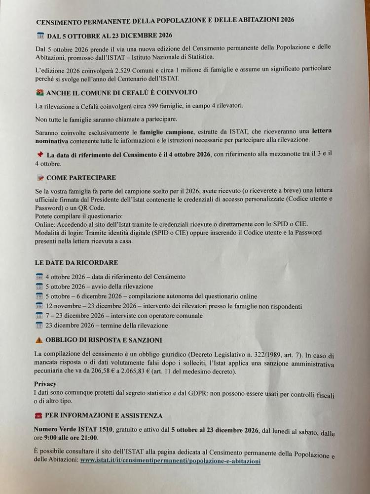 🏠 Censimento permanente della popolazione e delle abitazioni 2026 Dal 5 ottobre al 23 dicembre 2026 prende il via la nu...