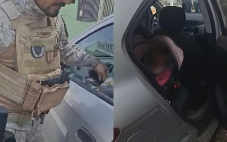 Policiais quebram vidro para salvar bebê que estava trancada sozinha dentro de carro em Trindade; vídeo