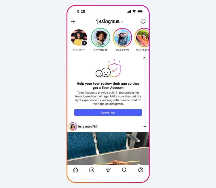 Notification that parents on Facebook and Instagram will receive