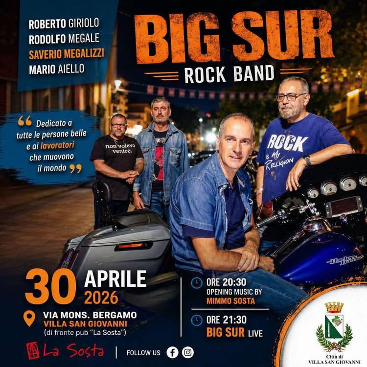 🎸 Aspettando il Primo Maggio… scaldiamo i motori con la musica dal vivo! Il Comune di Villa San Giovanni vi invita a tr...