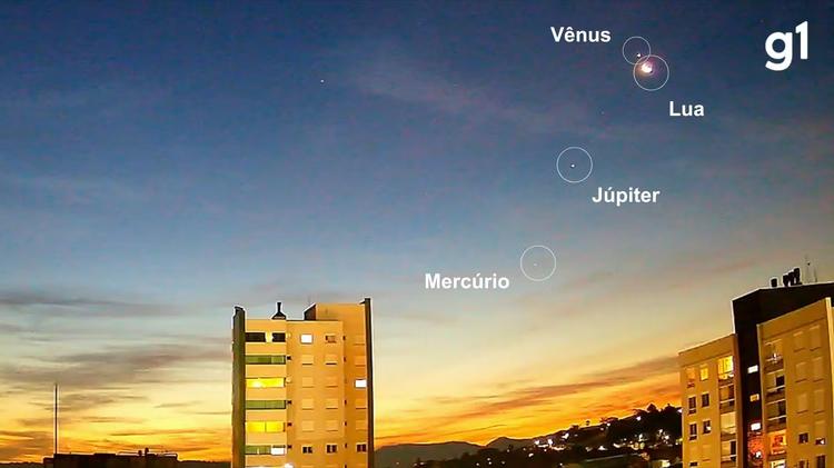 Observatório de Taquara registra alinhamento de Vênus, Lua, Júpiter e Mercúrio no céu do RS
