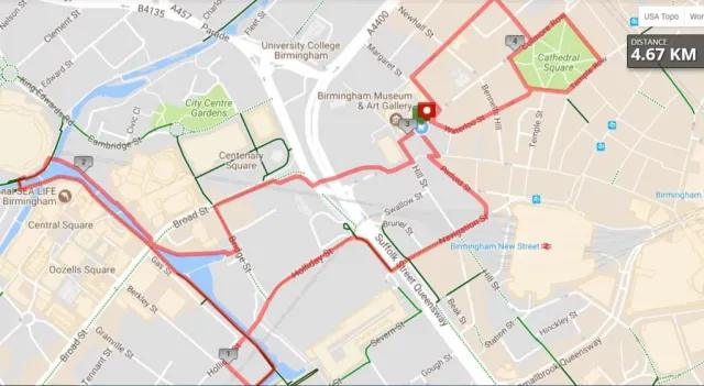 Route overview 5km Run Loop Birmingham