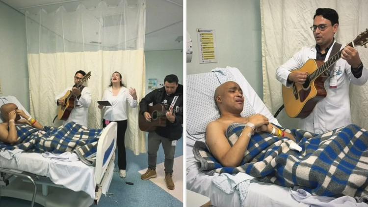 Cantor gospel com múltiplos tumores recebe oração e louvor em hospital