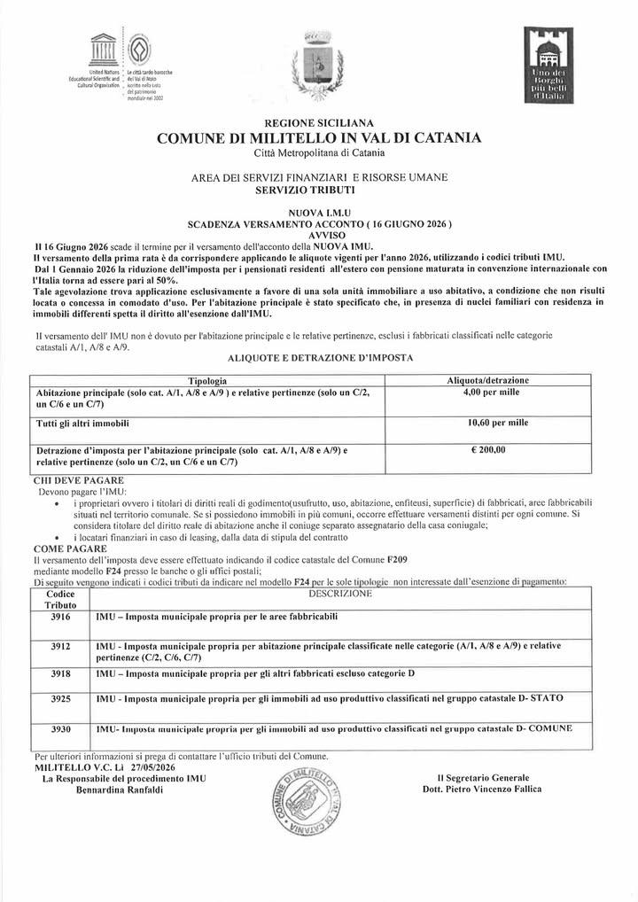 ACCONTO IMU 2026 Per tutte le info cliccare il seguente link: https://www.comune.militello.ct.it/n…/avvisi/novita_820.ht...
