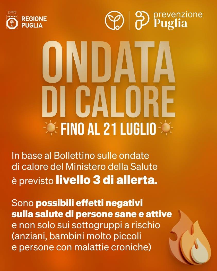 Allerta bollino rosso 🔴 È in corso in Puglia un'ondata di calore. Il bollettino giornaliero del Ministero della Salute...