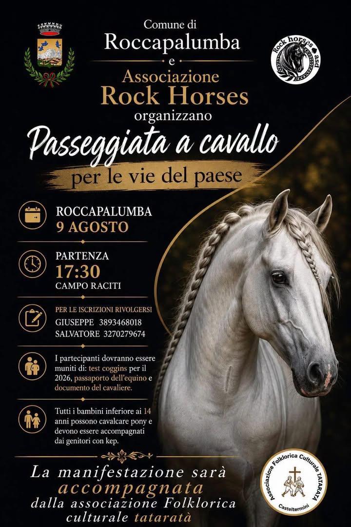 🐎 UNA PASSEGGIATA A CAVALLO PER LE VIE DEL PAESE 🐎 Oggi, 9 agosto, Roccapalumba sarà attraversata dal fascino e dalla...