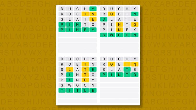 Quordle answers for game 1623 on a yellow background