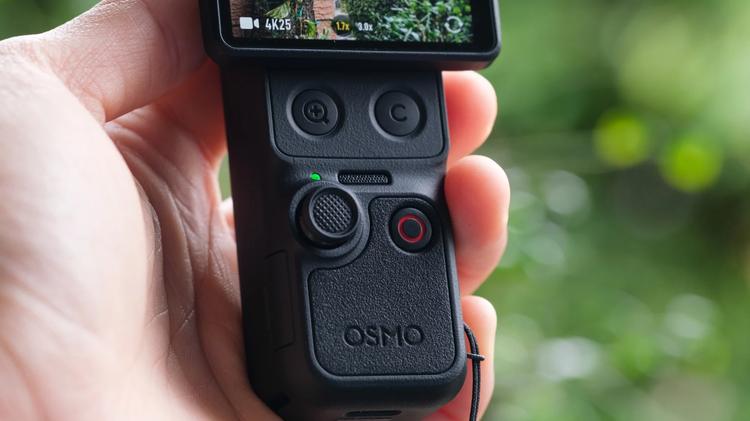 The DJI Osmo Pocket 4P's controls, showing its two new buttons.
