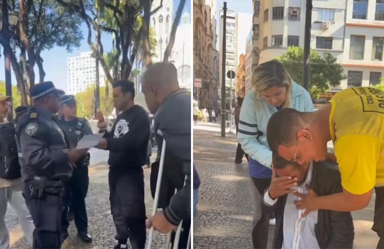 Pregadores de rua são abordados por guardas municipais durante culto na Praça da Sé, em SP