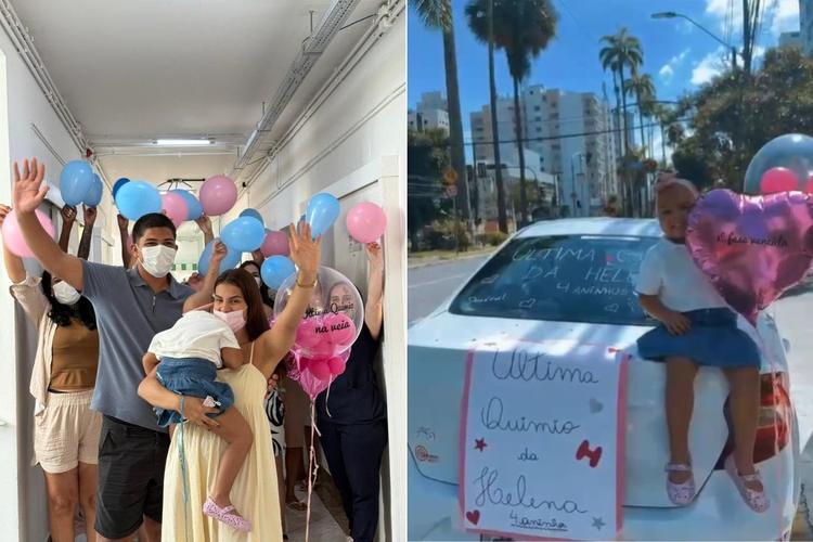 Menina de 4 anos com leucemia ganha festa e buzinaço para celebrar fim da quimioterapia no litoral de SP; VÍDEO
