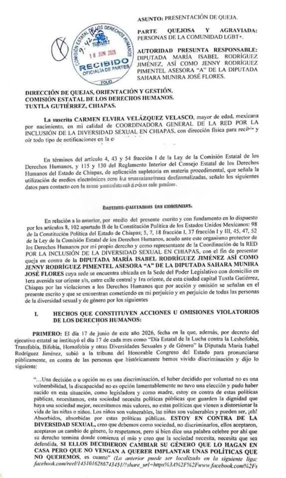Quejan ante CEDH a diputada por discurso en tribuna