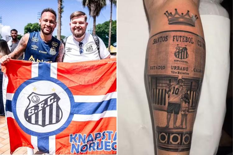 Norueguês apaixonado por Neymar tatuou Santos na perna e revela torcida para domingo