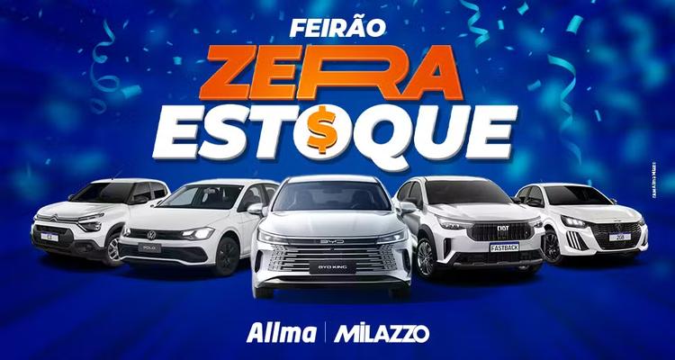 Feirão Zera Estoque Allma Milazzo: taxa zero, IPVA 2027 grátis e ofertas até sábado