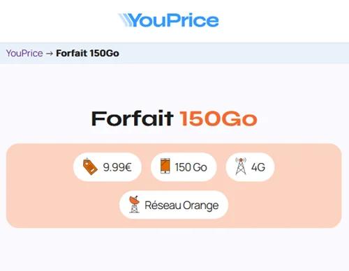 🔥 Youprice (Orange), forfait illimité/150Go à 10€/mois