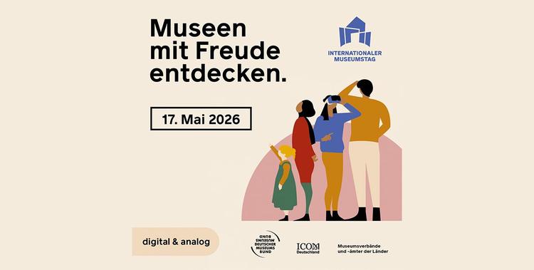  Museen mit Freude entdecken am 17. Mai 2026 Vier Menschen auf dem Plakat