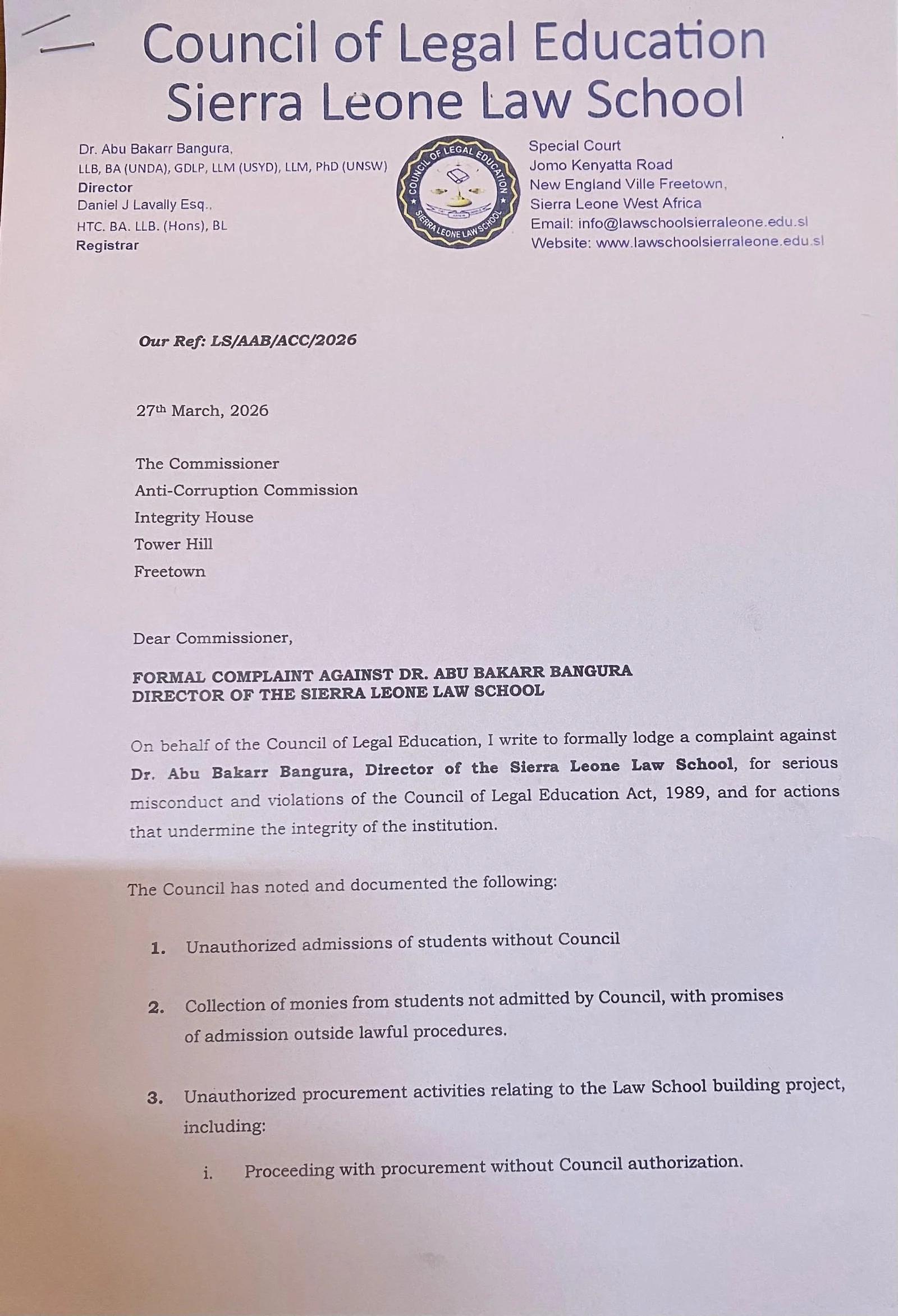 Council of Legal Education Files Formal Complaint Against Former Law School Director