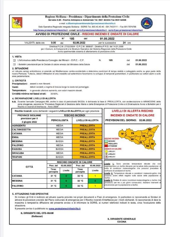 Per qualsiasi segnalazione chiamare: 800 40 40 40 (sala operativa Protezione Civile Palermo) 112 ( numero unico di emerg...