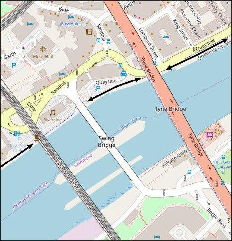 Part 4 of the Newcastle Quayside Run 10km along Quayside under the Tyne Bridge, Swing Bridge, and High Level Bridge