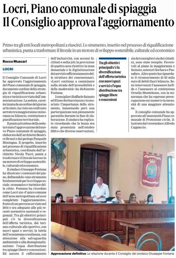 Approvato l'aggiornamento del Piano Comunale di spiaggia. Articolo di Rocco Muscari