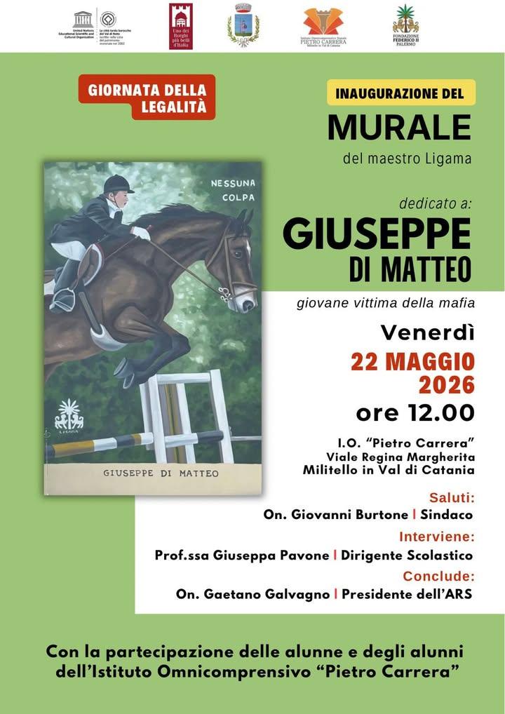 Nella Giornata della Legalità, viene inaugurato a Militello in Val di Catania il murale di Ligama dedicato a Giuseppe Di...
