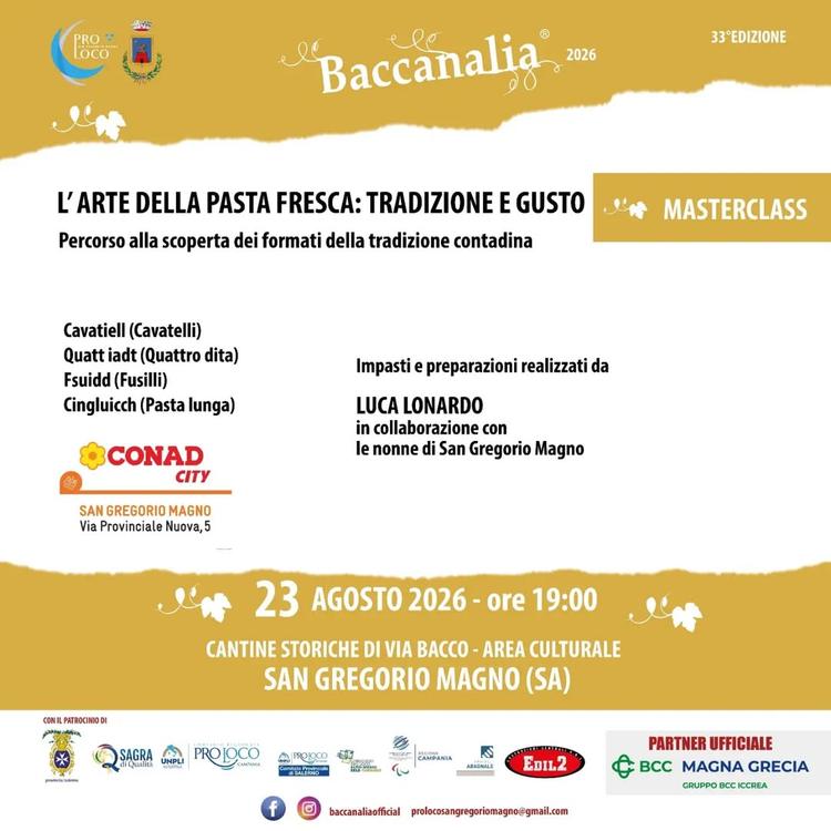 🍝 RITORNA LA MASTERCLASS DELLA PASTA FRESCA! Per l'ultima serata di Baccanalia il laboratorio più amato torna a raccont...