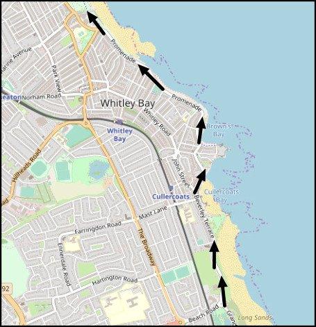 Part 7 of the Whitley Bay & Back Seaside Cycle following National Cycle Route 72 Hadrian's Way onto National Cycle Route 1 passed Whitley Bay