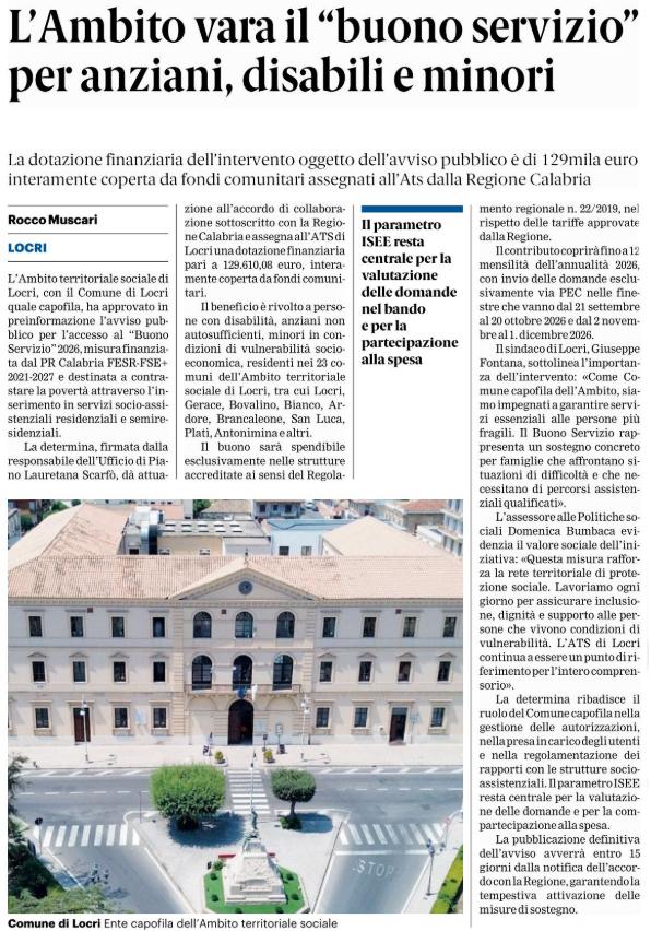 Nuovi servizi attivati dall'Ambito Territoriale Sociale di Locri