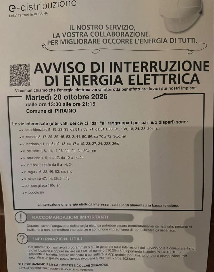⚠️ AVVISO DI INTERRUZIONE DI ENERGIA ELETTRICA❗️