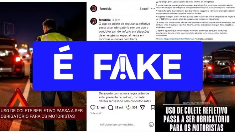 É #FAKE que uso de coletes refletivos se tornará obrigatório no Brasil a partir de junho de 2026