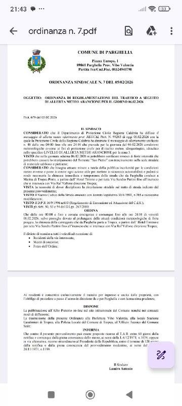 Ordinanza a seguito allerta Meteo