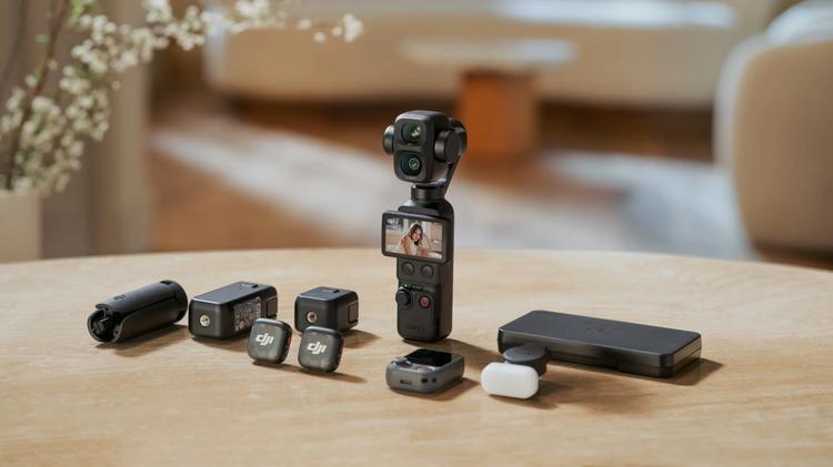 The DJI Osmo Pocket 4P with accessories.