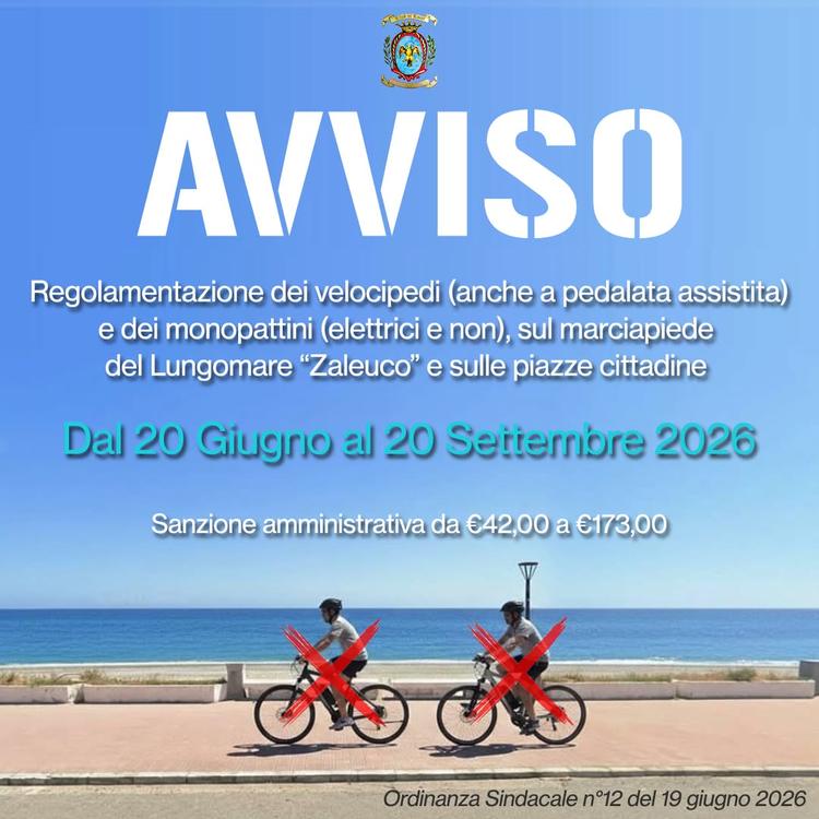 🚫 STOP biciclette e monopattini sul marciapiede del Lungomare "Zaleuco" e sulle piazze cittadine 📌 𝐝𝐚𝐥 𝟐𝟎 𝐠𝐢𝐮�...