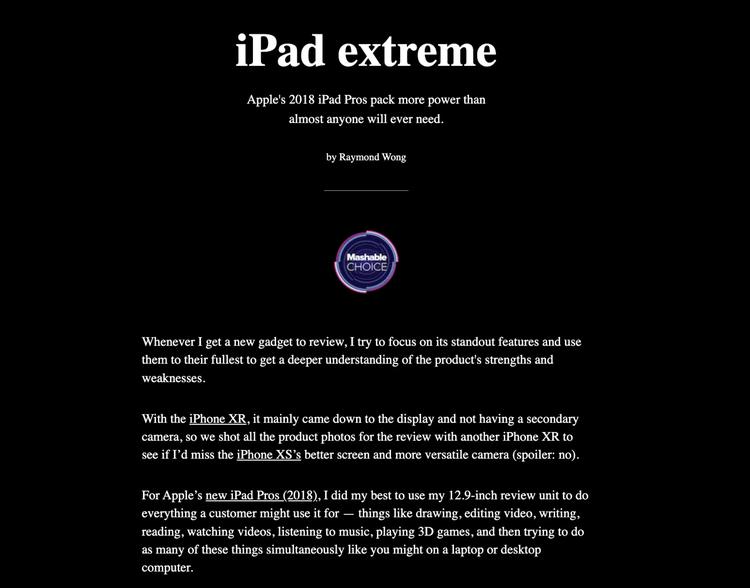 A screenshot of a story about the 2018 iPad Pro.
