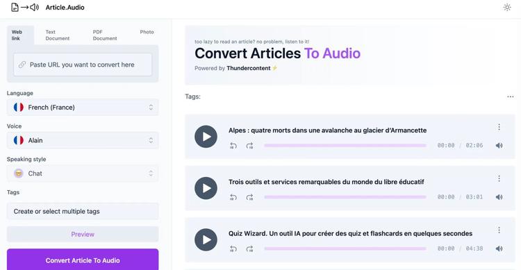 Article Audio. Un outil pour convertir des articles en audio — Outils Tice