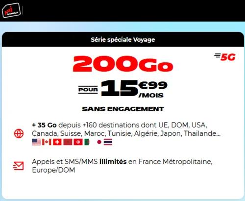 🌍 NRJ Mobile, forfait Voyage 200Go à 16€/mois