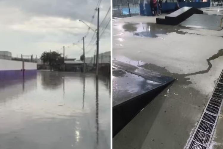 Chuva alaga rua e causa goteiras no Centro da Juventude, em São José dos Campos