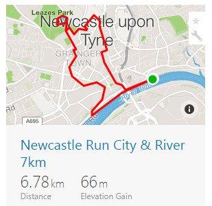Route overview of the Newcastle City Centre Run 7km