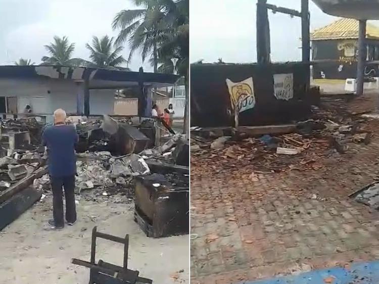 Incêndio destrói quiosque em praia do litoral de SP; veja