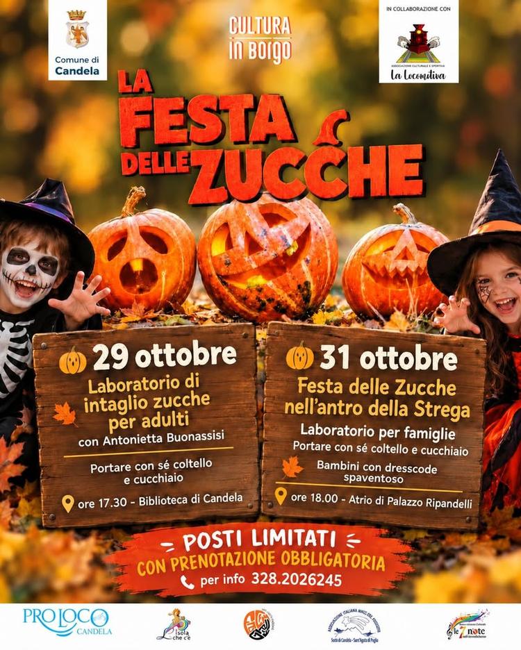 🎃🍂 𝐋𝐀 𝐅𝐄𝐒𝐓𝐀 𝐃𝐄𝐋𝐋𝐄 𝐙𝐔𝐂𝐂𝐇𝐄 𝐀 𝐂𝐀𝐍𝐃𝐄𝐋𝐀! 🧙‍♀️ La magia dell’autunno arriva a Candela con due app...