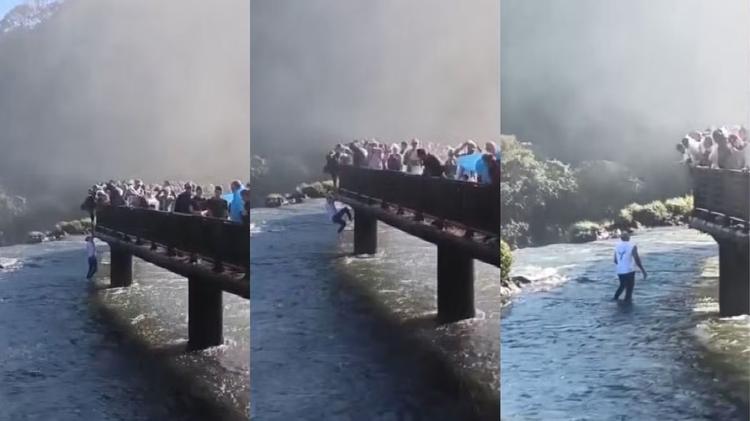 VÍDEO: novas imagens mostram turista que pulou nas Cataratas do Iguaçu para pegar celular à beira das quedas d'água