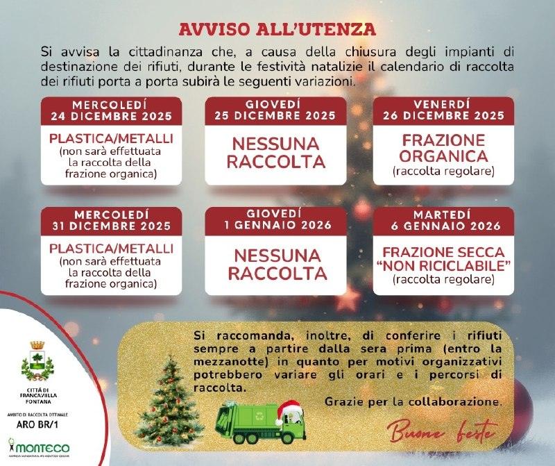 Variazioni Calendario Differenziata durante le Festività Natalizie.