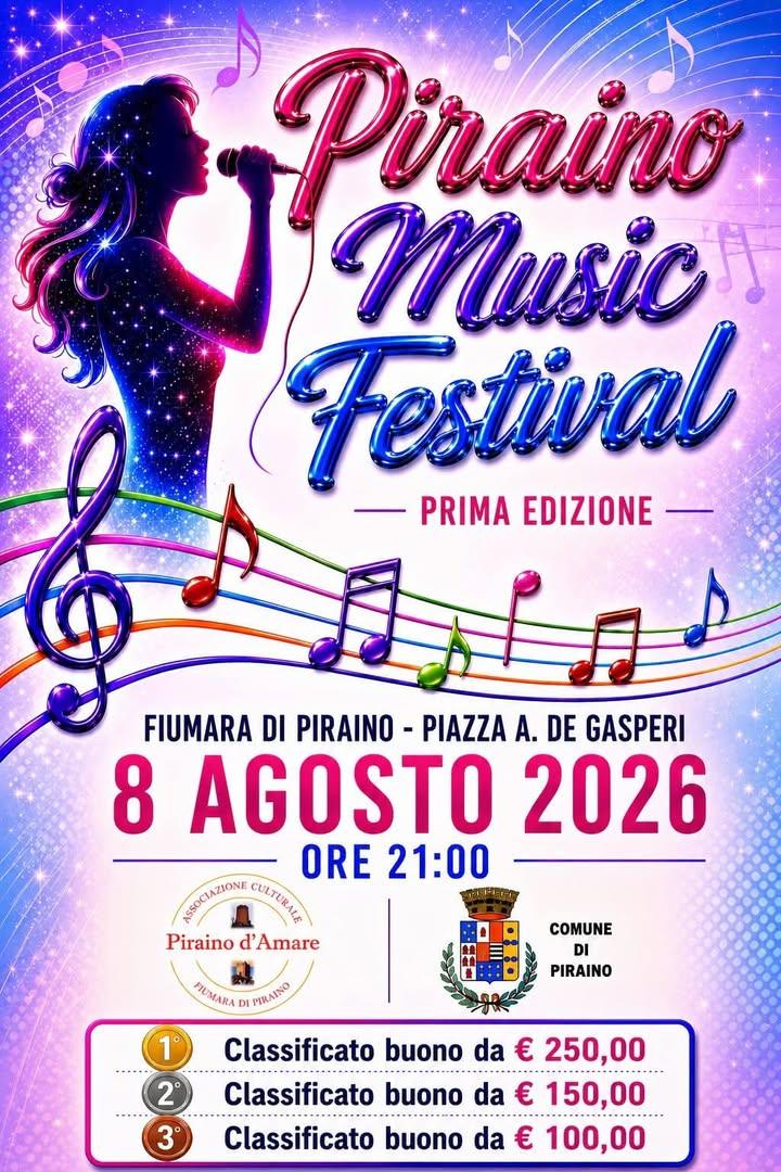 PIRAINO MUSIC FESTIVAL Vi aspettiamo stasera! 🎶 📍 Fiumara di Piraino – Piazza A. De Gasperi 🕘 Ore 21:00